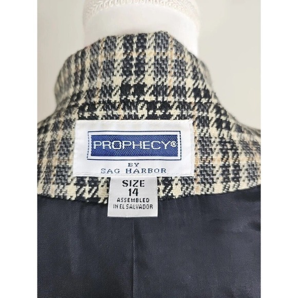 PROPHECY BY SAG HARBOR ~Woman Size 14~ Black/Gray Plaid Print Wool Blend Blazer. - Picture 2 of 12